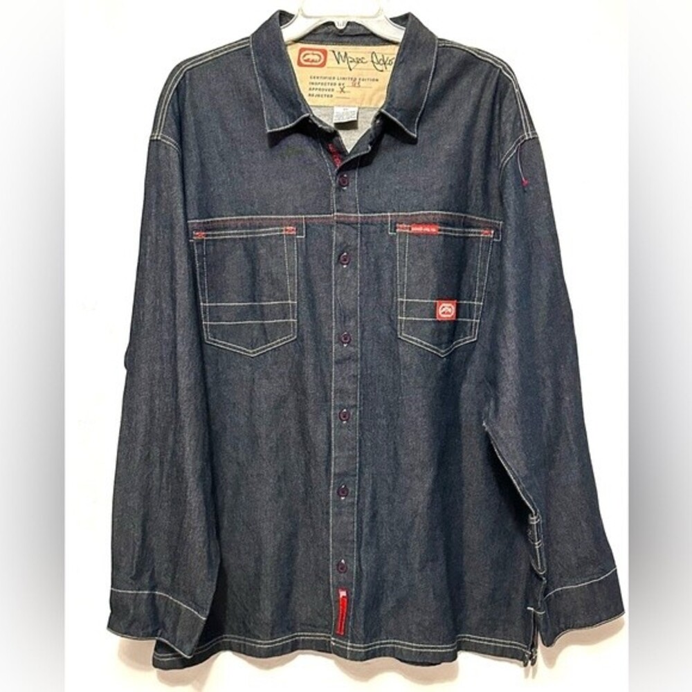 Mark Ecko Unlimited Dark Denim Jean Long Sleeve Shirt Vintage 1990s Mens XXL